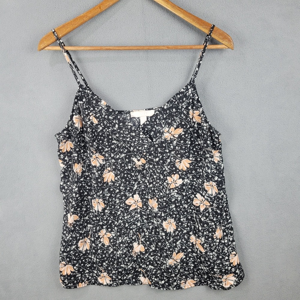Chelsea28 Camisole Tank Women Small Black Floral Surplice Neck Spaghetti Straps‎